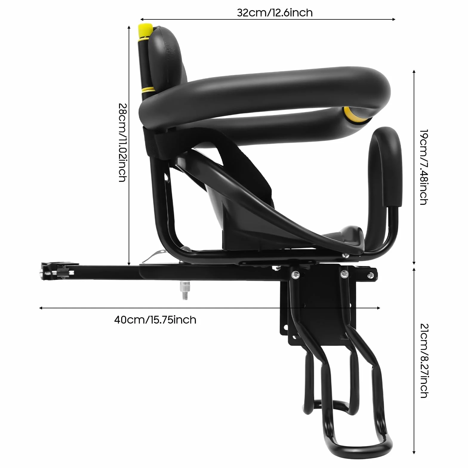 Silla Bicicleta Niño Trasera, Asiento Bicicleta Niño, Silla Bicicleta Niño Delantera, 35kg Carga, Asiento Regulable y Pedales, Asiento Bicicleta para 1-5 Años (Negro)