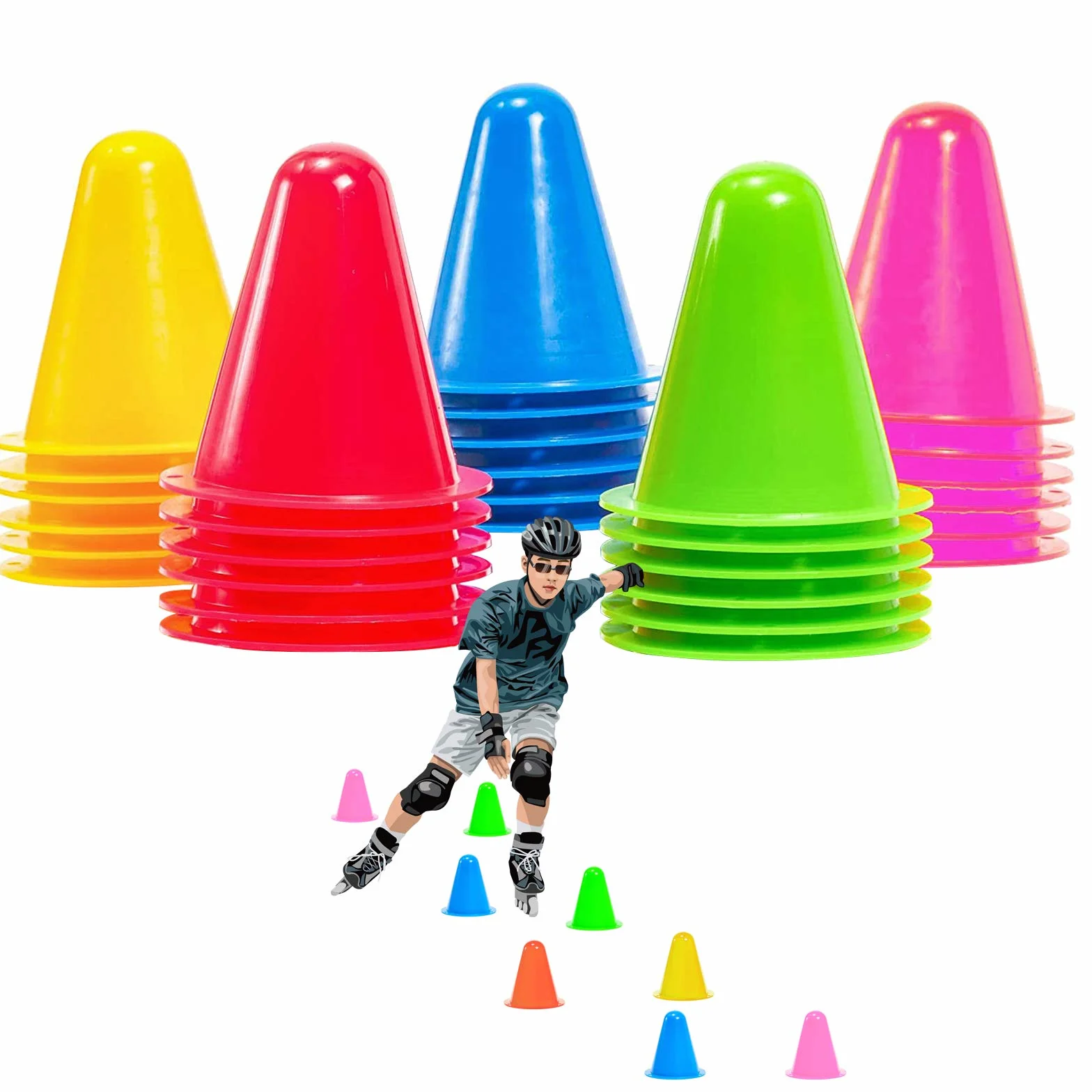 XianzhanEU 30 conos de señalización de 7,5 cm, conos de obstáculo para niños, fútbol, deportes, equitación, entrenamiento de perros (amarillo/rojo/verde/azul/rosa)