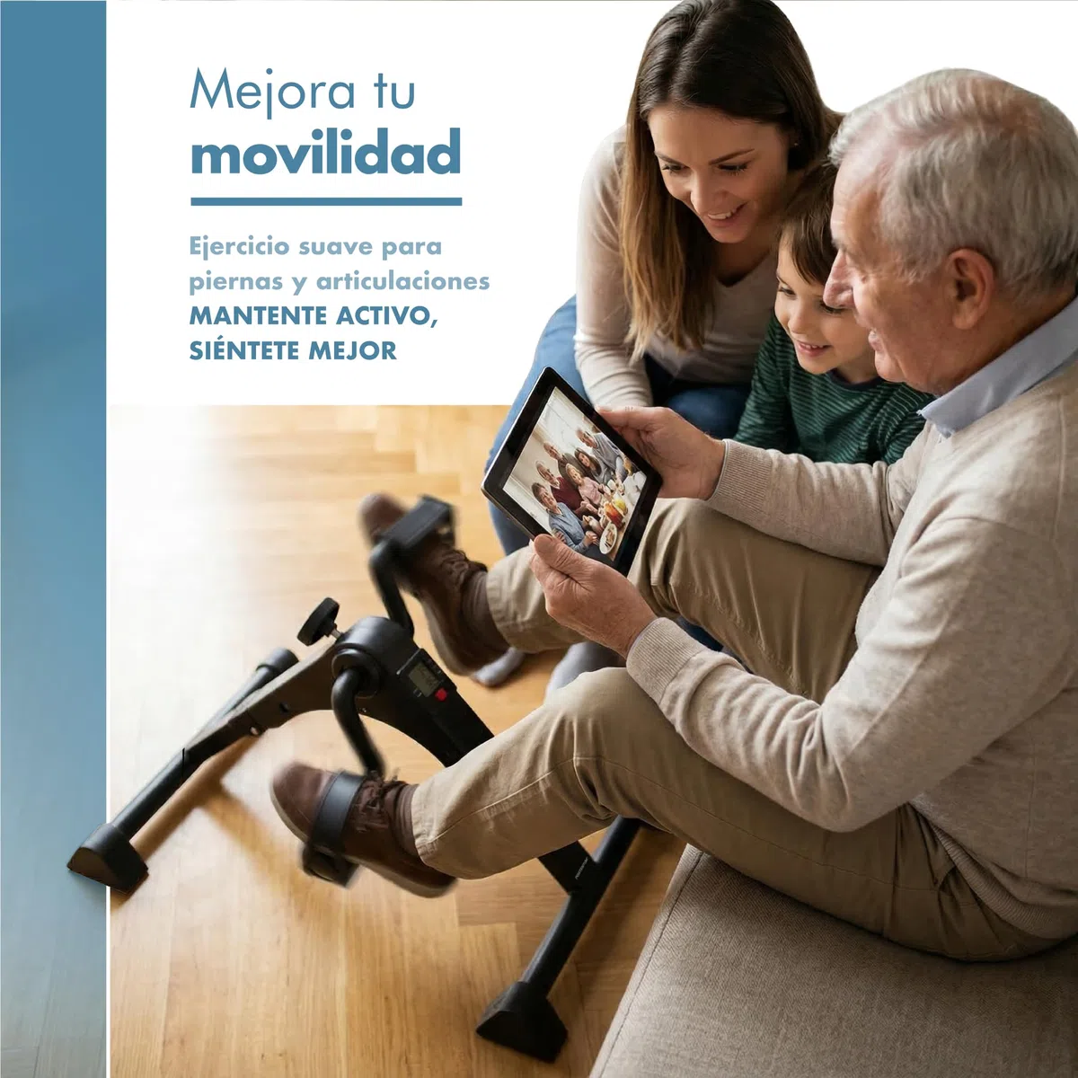 PORTENTUM Pedales estaticos Personas Mayores con Base Mejorada y Esterilla Antideslizante – Plegable con Pantalla LCD – Pedaleador Brazos y piernas con Resistencia Ajustable para Ejercicio en casa