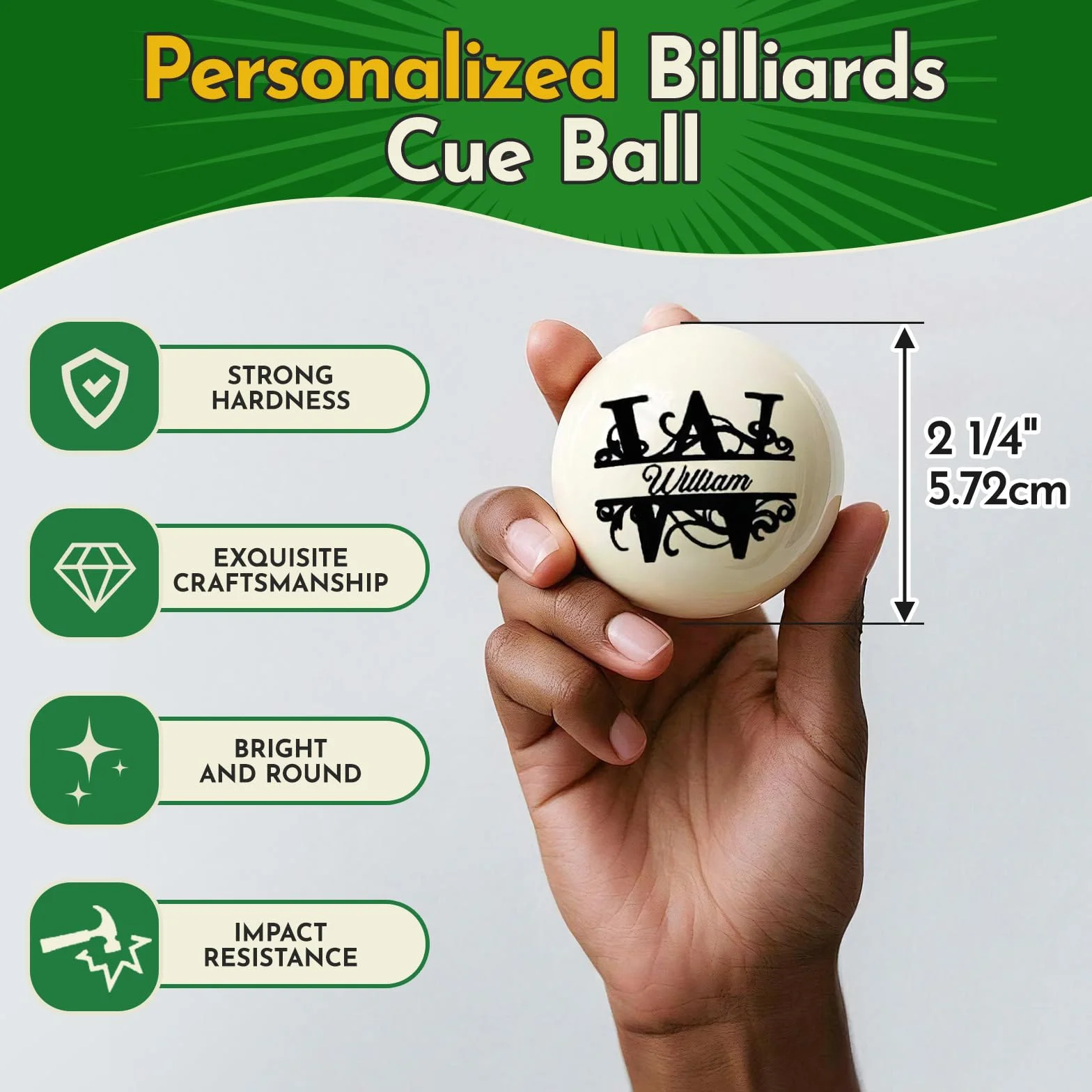 Bola de billar personalizada con bolsa, texto grabado o logotipo, bola de taco de monograma personalizado de 57 mm, regalos de cumpleaños para papá, marido, amante del billar, boda