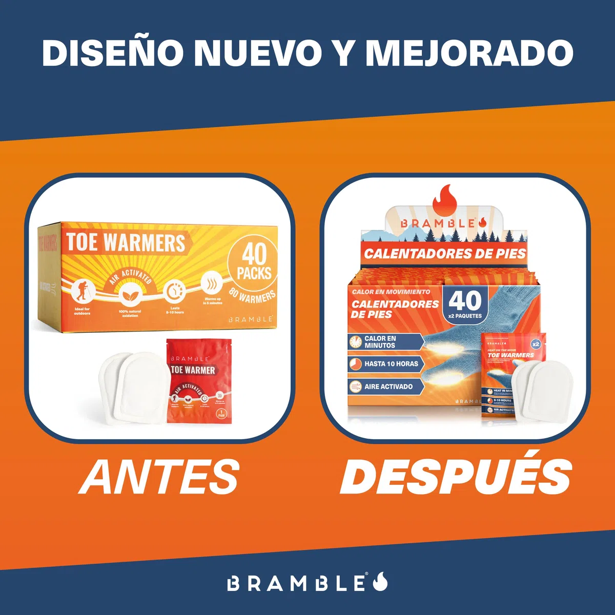 Bramble - Calentadores de Dedos Adhesivos (40 Pares, 80 en Total) - Parches Adhesivos ultrafinos para Zapatos y Botas - Se activan con el Aire y no Dejan Olor - hasta 10 Horas de Calor