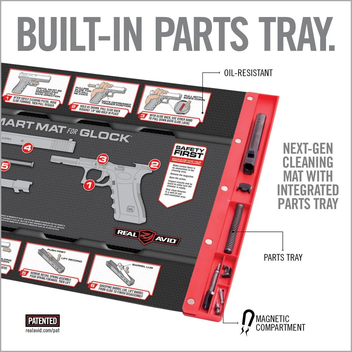 Real Avid Glock Smart Mat - Tapete 48x41cm con Instrucciones para Glock - Bandeja Magnetica Incluida