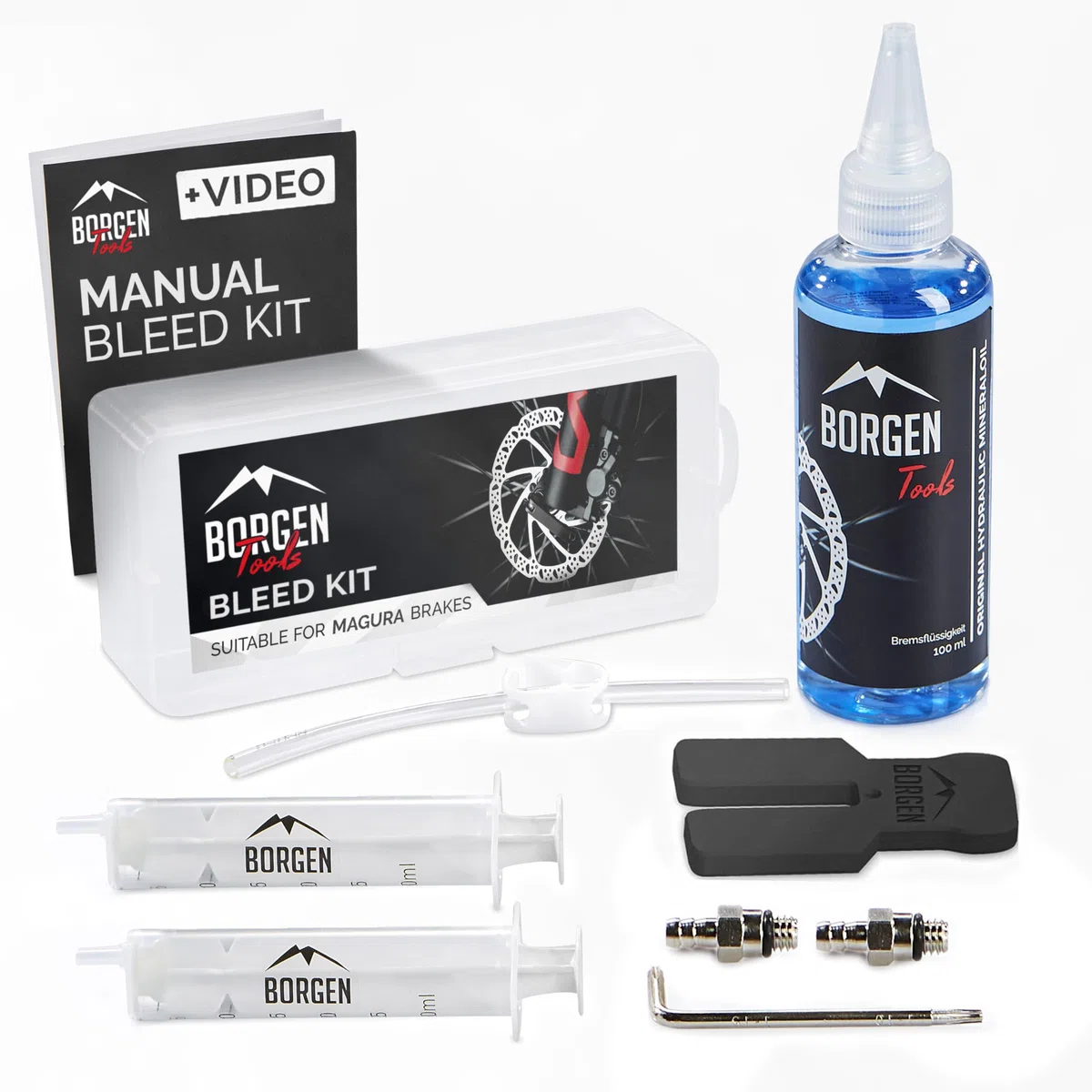 Borgen Kits de purga para frenos apto para Magura discos hidráulicos I Kit de servicio para frenos de bicicletas I Conjunto de purga con instrucciones paso a paso para la purga perfecta