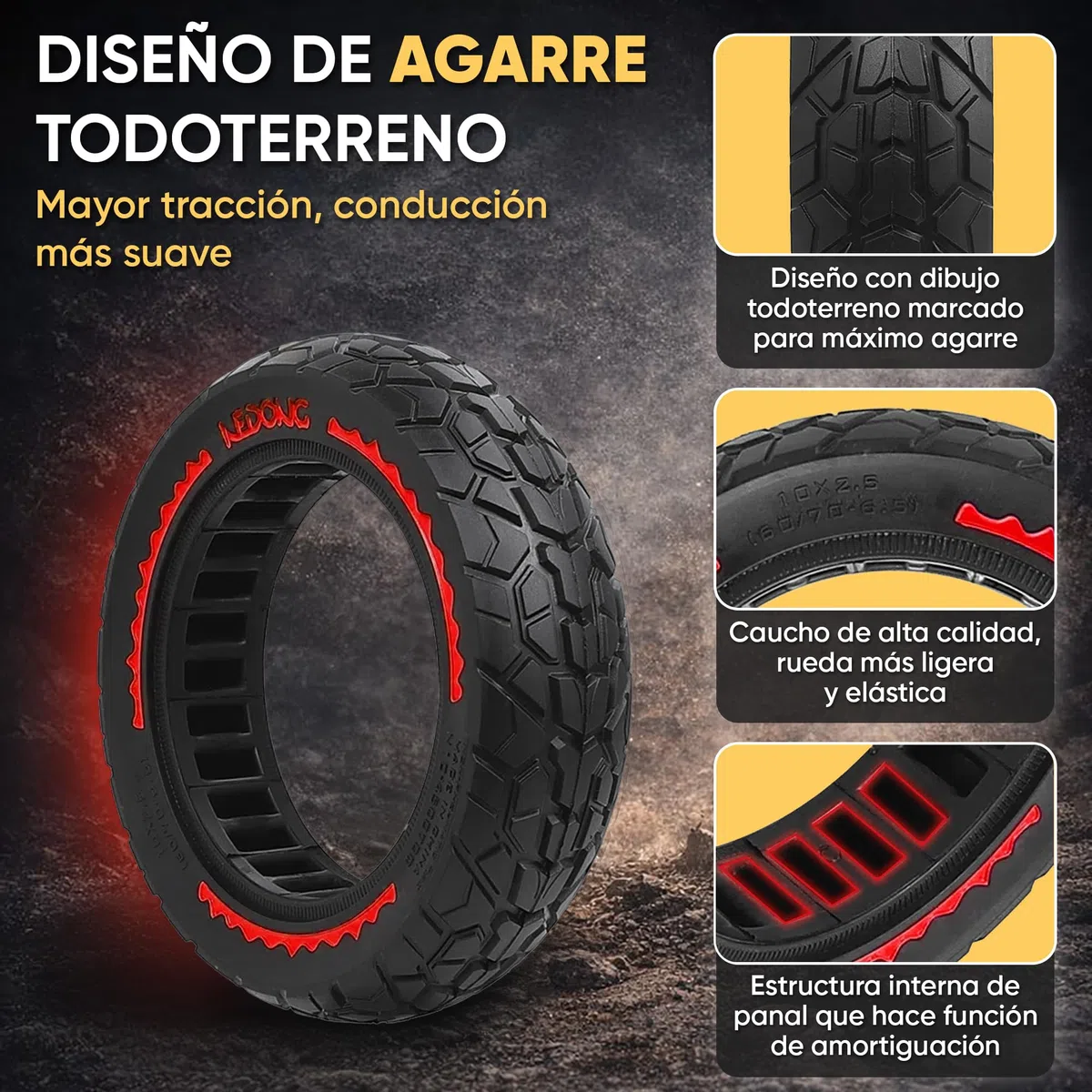 ANSENI Rueda Maciza 60/70-6.5,Neumatico 10 pulgadas 10x2.50-6.5, Rueda Antipinchazo compatible con Patinete Xiaomi 5/5 Pro/5 Max,Segway Ninebot E3 E,Ninebot Max G30/G30D,Smartgyro K2 (2 Ruedas)