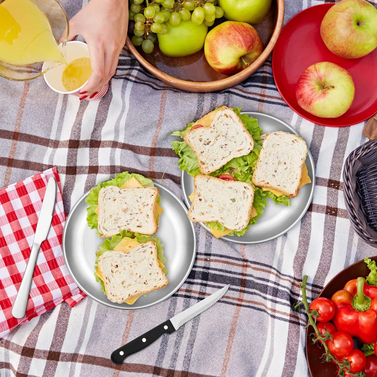 Juego de Cubiertos de Camping para 2 Personas, 10 Piezas Conjunto de Platos de Camping de Acero Inoxidable para Camping, Picnics, Viajes