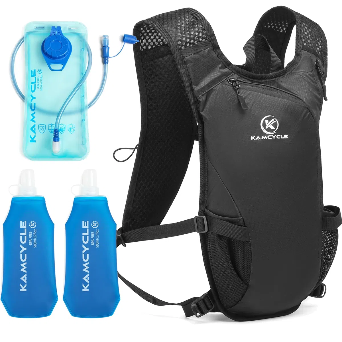 Mochila de hidratación para correr, mochila de hidratación para bicicleta, mochila para correr, con bolsa de hidratación de 2 litros y 2 unidades, sin bisfenol A, ultraligera, chaleco de