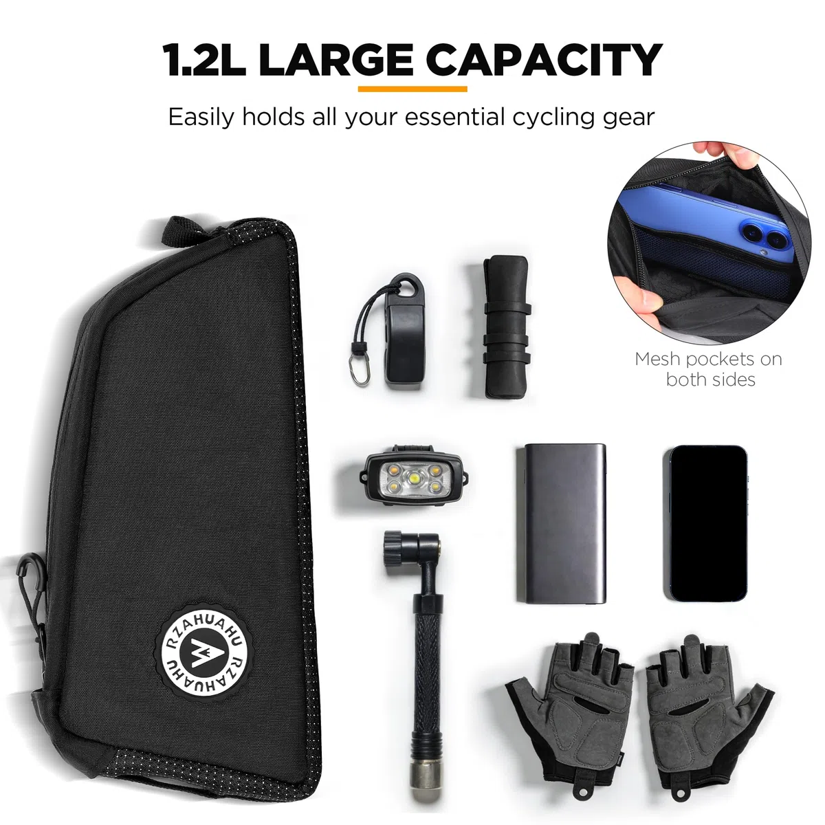 ENJOHOS Bolsa para el Cuadro de Bicicleta Bolsa para Top Tubo Superior Repelente al Agua, Bolsas Frontal Bikepacking para MTB Carretera Montaña Bici Gravel Bike Accesorio, Negro- 1L