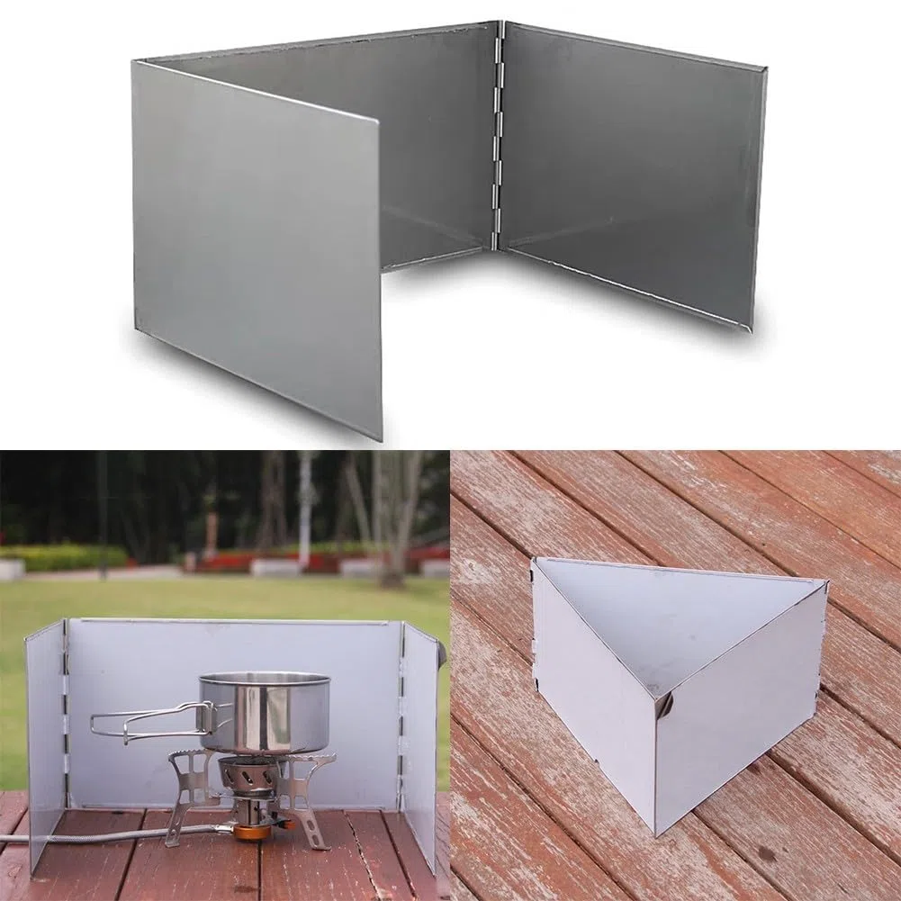 DAZZLEEX 3 placas plegable estufa de camping Windsheild, pantalla de viento para estufa de mochilero, estufa de picnic al aire libre, estufa de alcohol, protector de viento