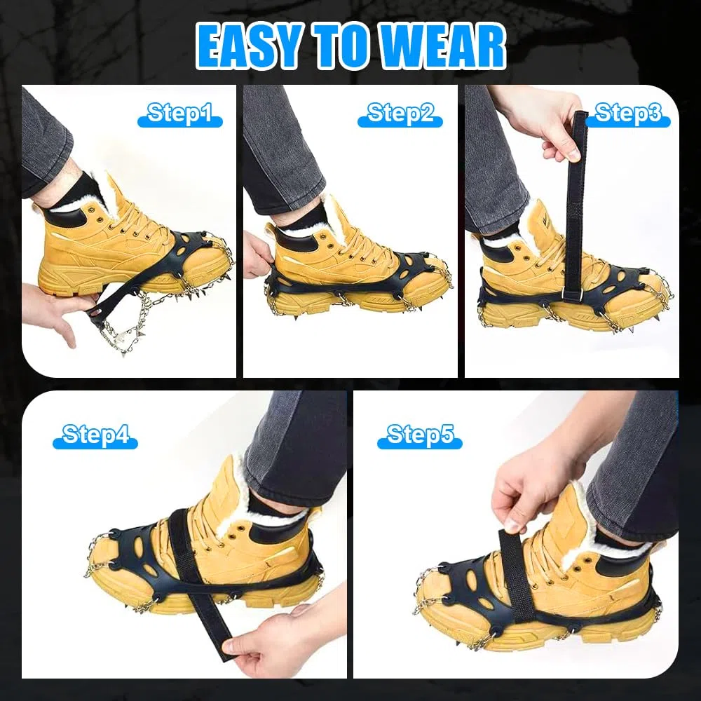 Crampones, 24 Dientes Crampones Nieve Hielo Zapatos Ligeros, Acero Inoxidable Antideslizante Zapatos, Unisex Crampones Tracción con Bolsas para Montañismo, Caminata, Escalada