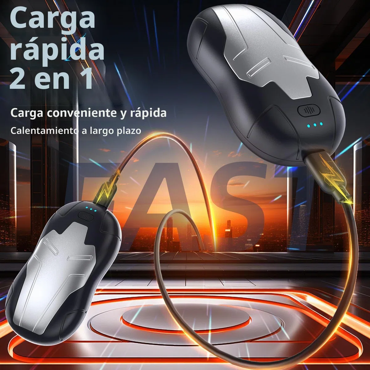 Calentador de Manos Recargable,10000mAh Calentador de Manos Portátil Reutilizable, 2-en-1Calienta Manos USB,3 Segundos Calor Rápido,para Camping/Caza/Senderismo Regalos,Negro Plata