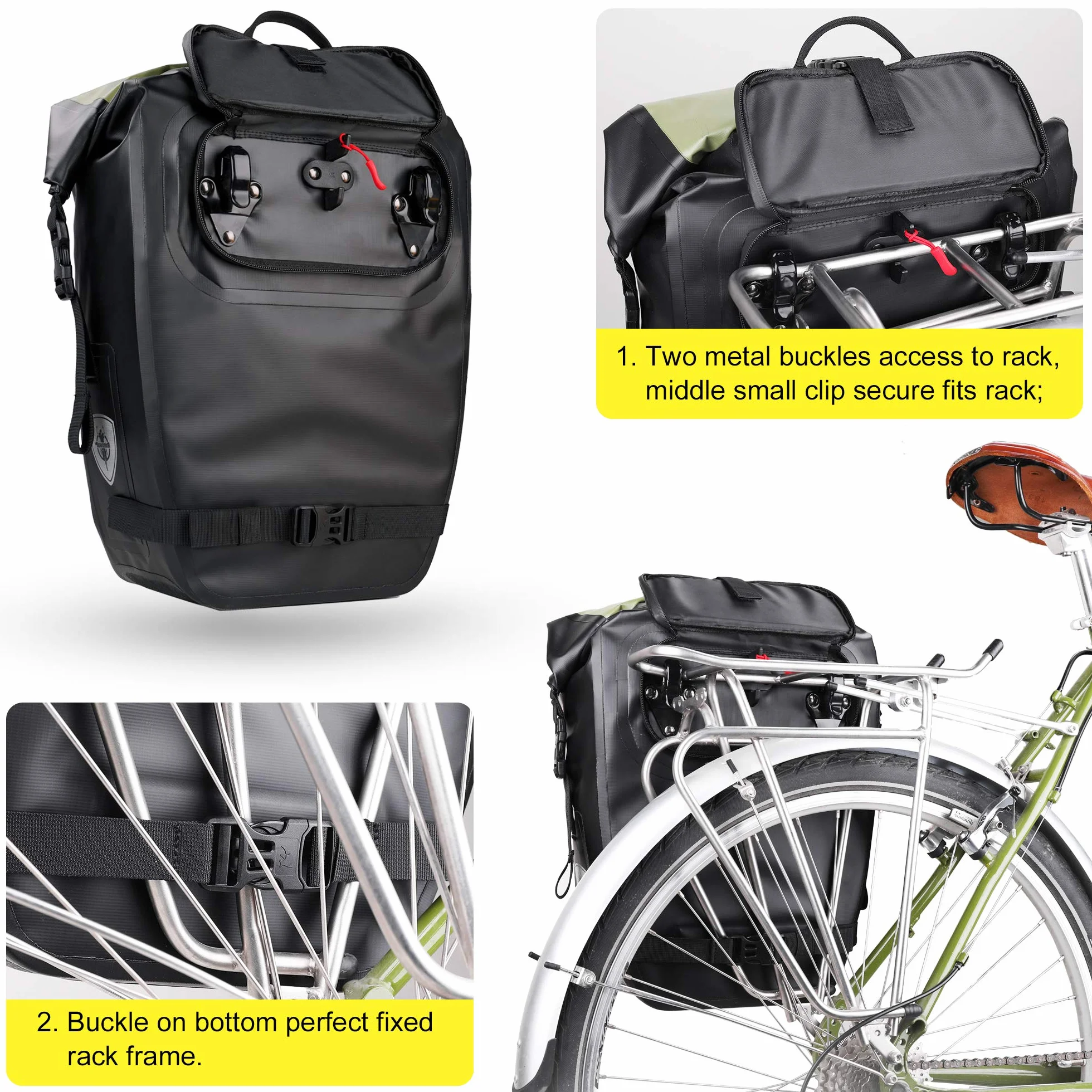 BAIGIO Bolso de Bicicleta Trinity para Panier Rack,27-30l, Bolso Impermeable Panier Rack, Bolso de Bicicleta, Bolsillo Frontal/Trasero, Mochila Multifuncional, Bolso de Equipaje, Bolso de Viaje