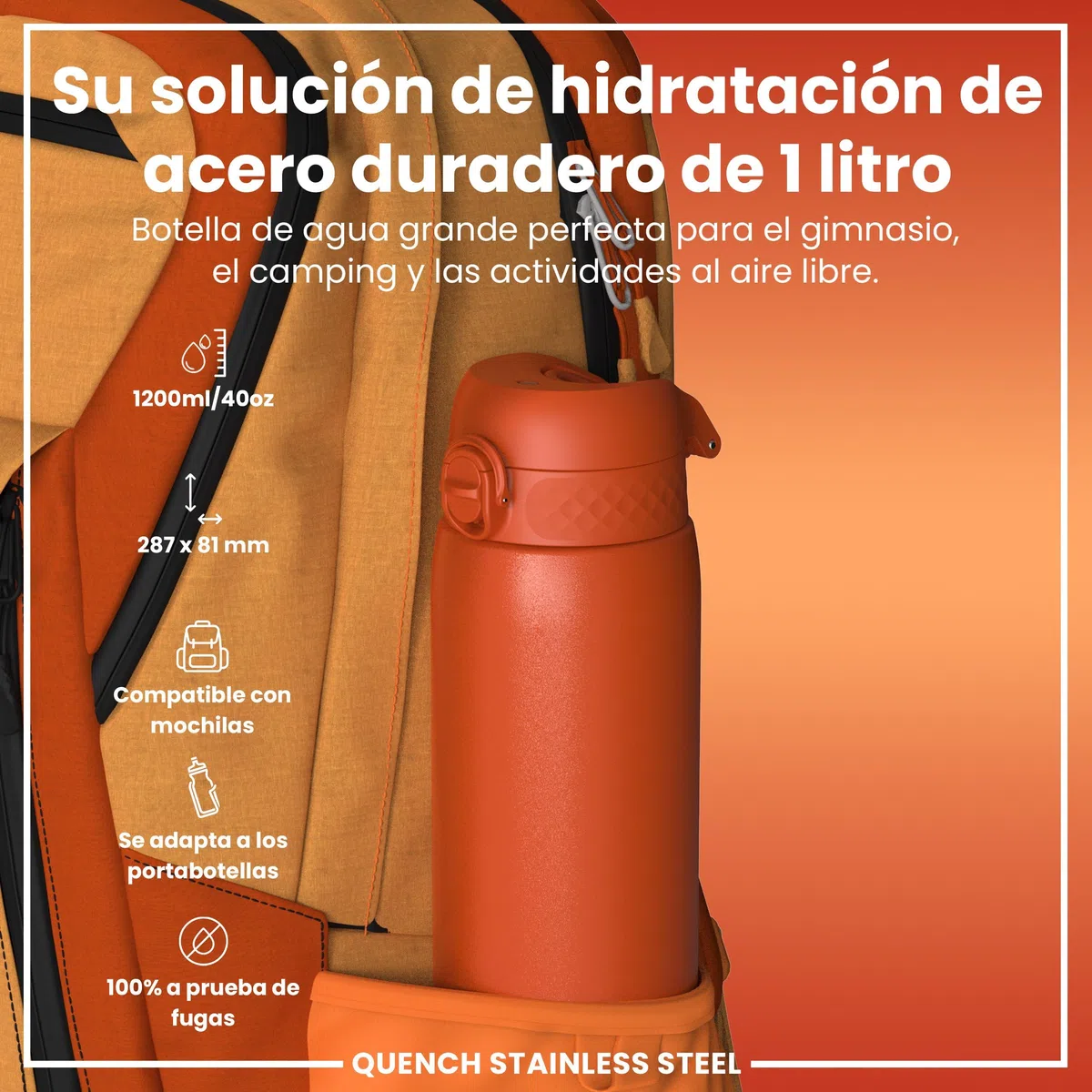 ION8 Botella, a Prueba de Fugas, Fácil de Abrir, Cerradura Segura, Aptas para Lavavajillas, Adapta a Portavasos, Asa de Transporte, Resistente a Rayones