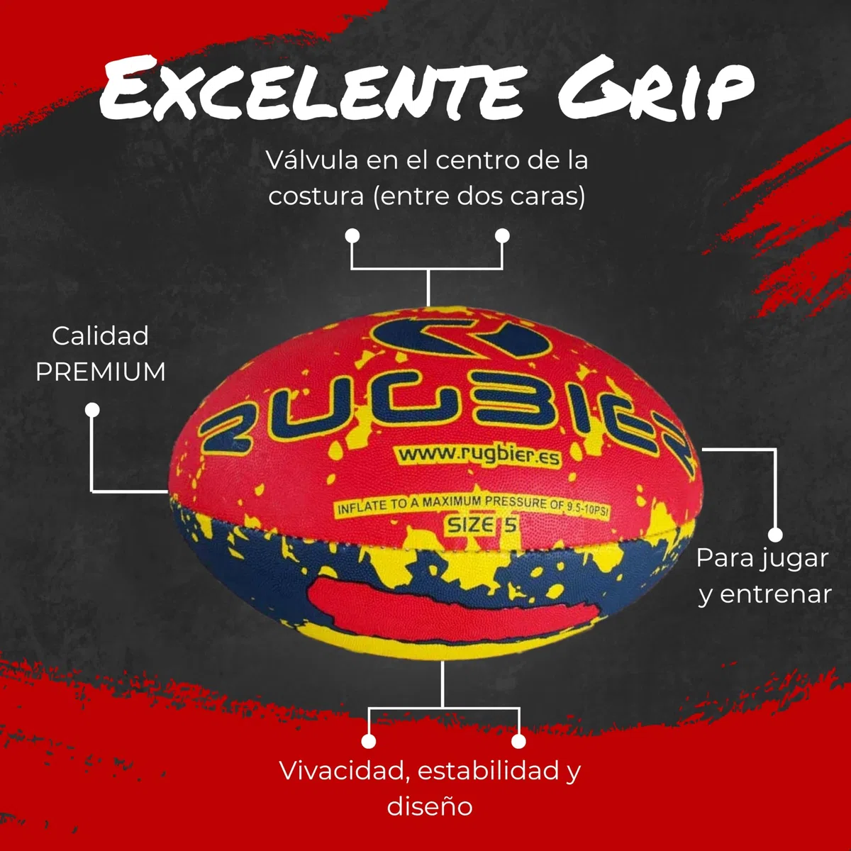 Balón de Entrenamiento para Rugby - Talla 5 Training – Alta Gama - Entrenamiento y Juego - Categorías Masculinas y Equipos Senior – Rugby Spain
