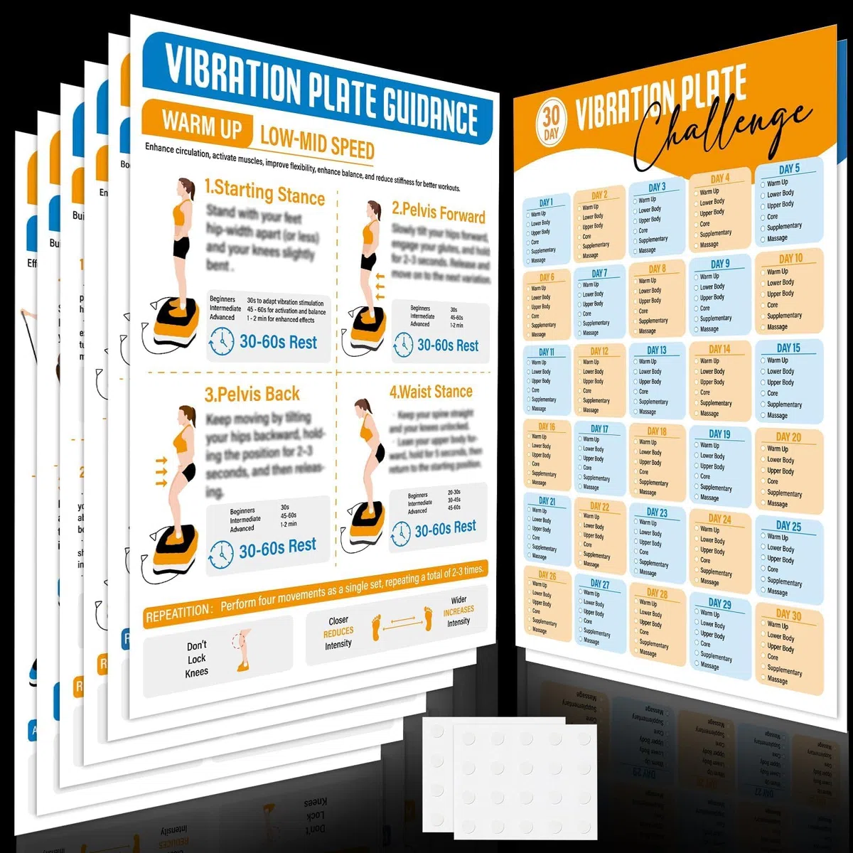 8 placas de vibración, póster de máquina de ejercicio, guía de entrenamiento, 6 plataformas de vibración y 2 planificadores de 30 días, tabla de vibración para todo el cuerpo para gimnasio en casa