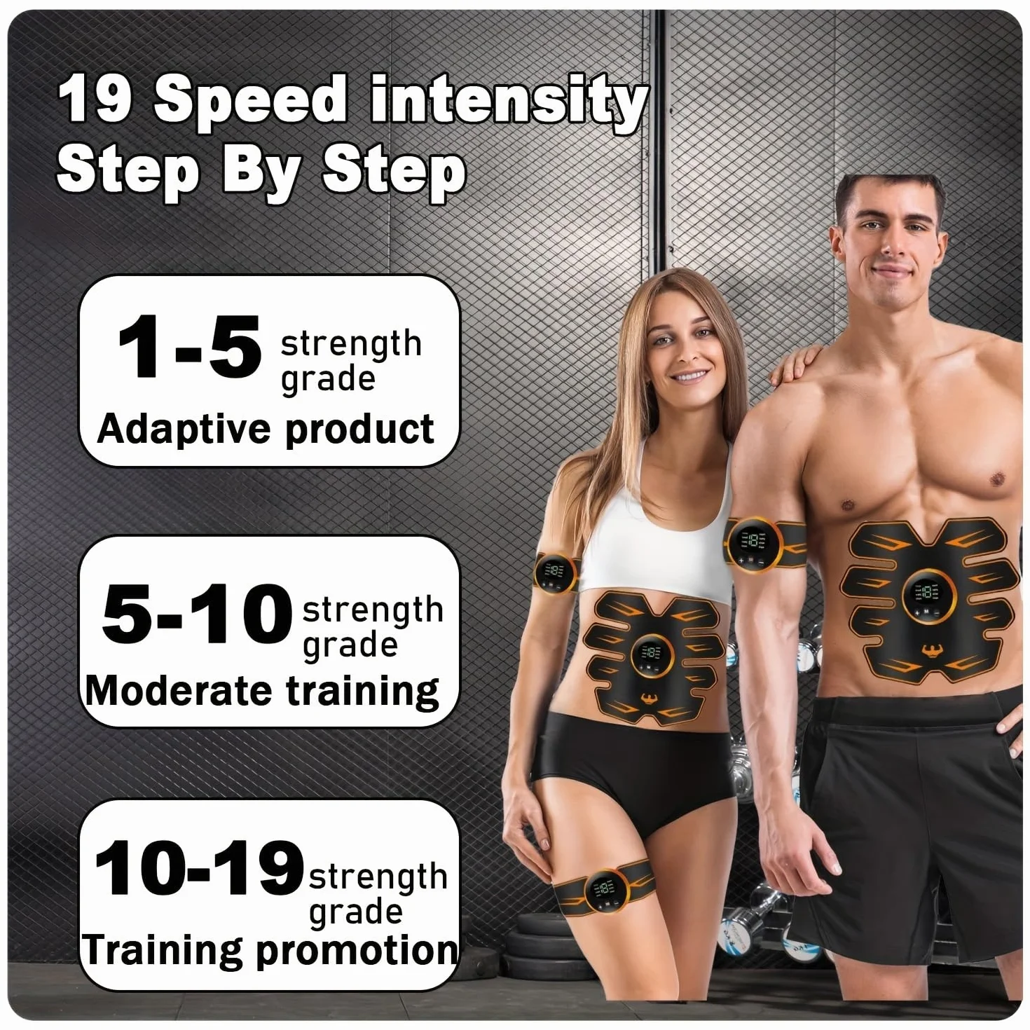 WUGEIN Interior y Exterior EMS Electroestimulador Muscular,USB Recargable para Hombres Mujeres,8 Modos Entrenamiento Abdominal Entrenador,Muscular para Bdomen/Brazo/Piernas/Glúteos