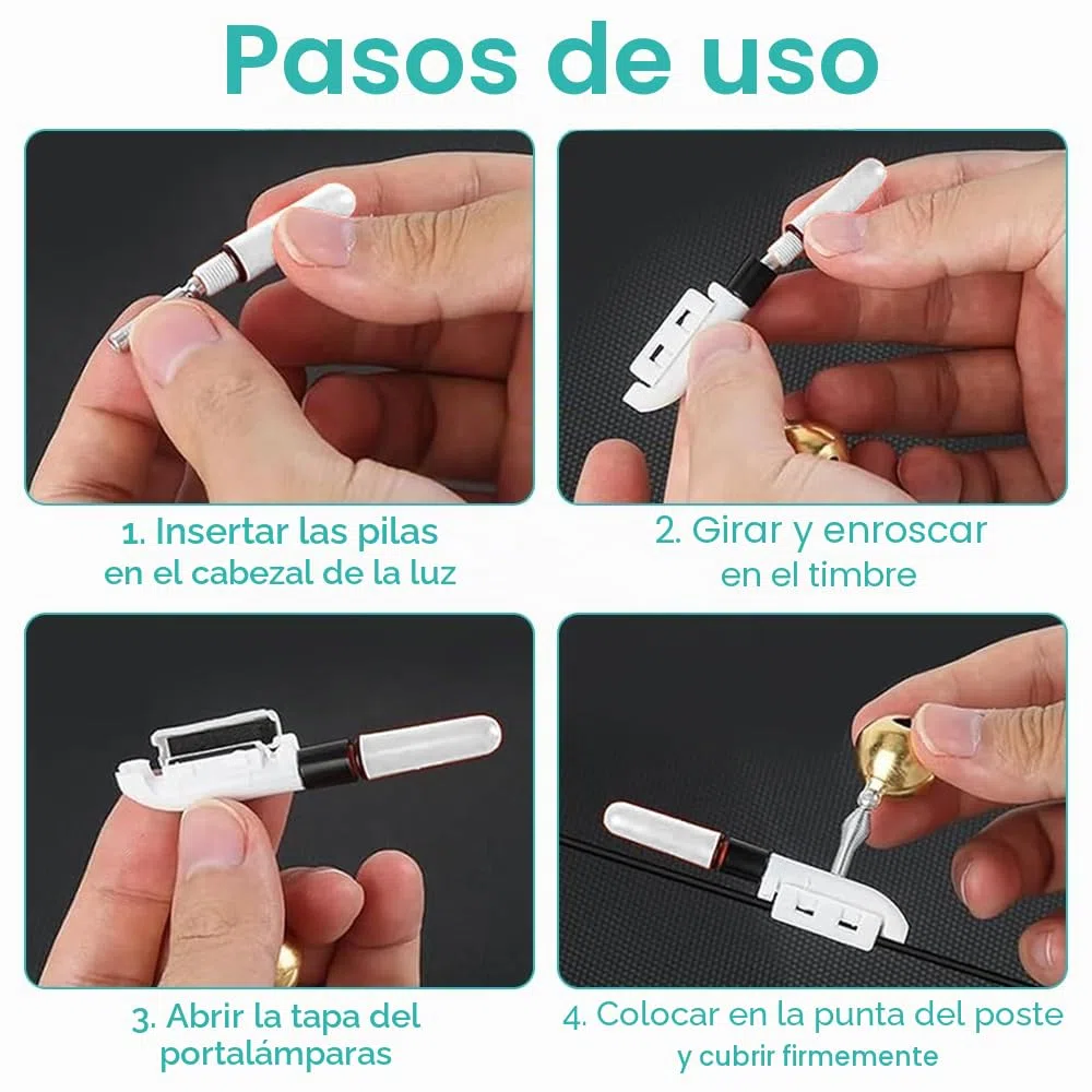 Luces de pesca con 4 luces LED para pescar, con hebilla, alarma de pesca, con cargador y batería para pesca nocturna, al aire libre