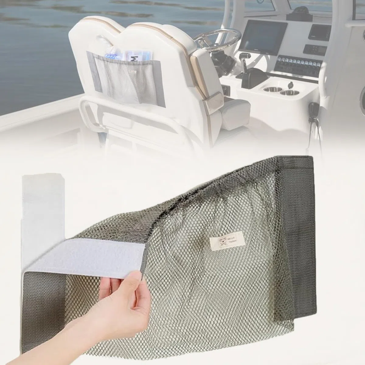 Bolsa de almacenamiento con respaldo adhesivo para barco, bolsa organizadora de malla marina para mantener las cosas seguras para escotillas, puertas de consola, Gunwales