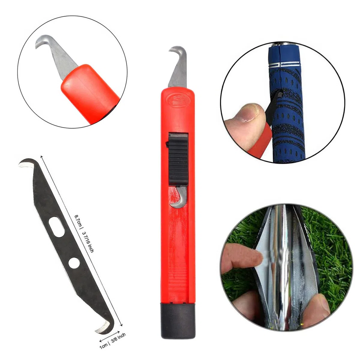 LGEGE Kits de herramientas para quitar empuñaduras de golf, pelacables de cinta de agarre de golf con cuchillo de gancho de extracción de agarre de palo de golf, kit de reparación para volver a rasgar