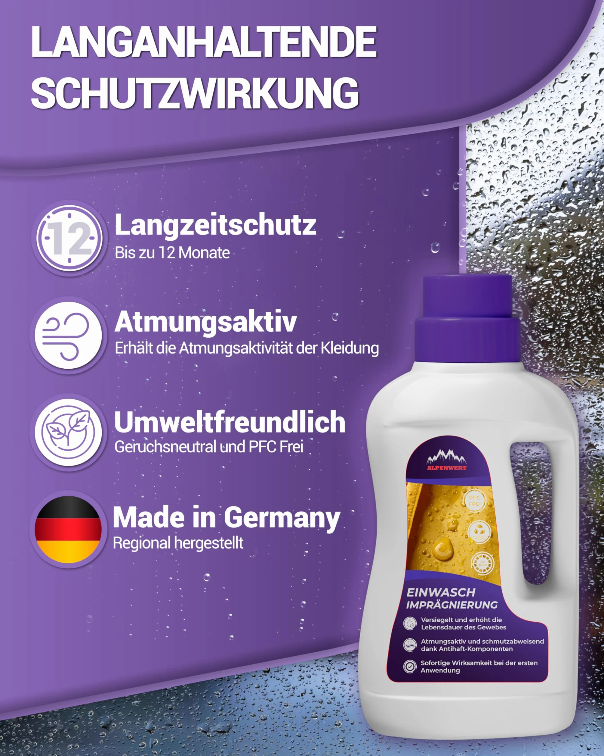 Alpenwert Impregnación de 500 ml + detergente para ropa de 500 ml [fabricado en Alemania] – Detergente para ropa de exterior, esquí y ropa funcional – Gore-tex UVM