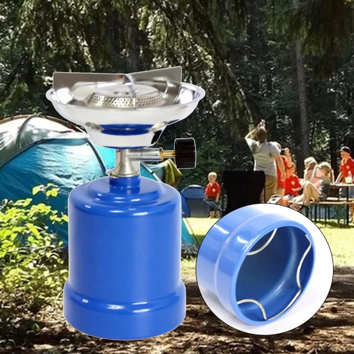 KROWN - Hornillo Camping Gas Cocina Portátil + 2 Bombonas 190g para Acampada, Campo, Playa, Montaña, Quemador con Regulador de Gas Butano