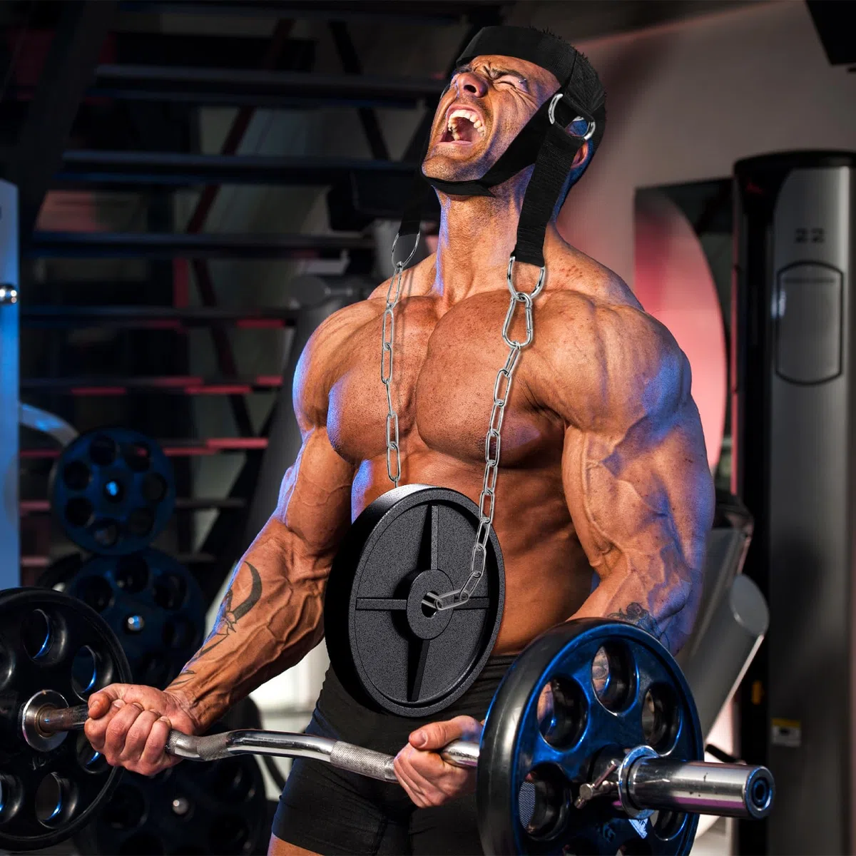 Arnés de cuello para entrenamiento de levantamiento de pesas, correas ajustables y cadena de acero para equipo de entrenamiento de fuerza muscular y resistencia del cuello