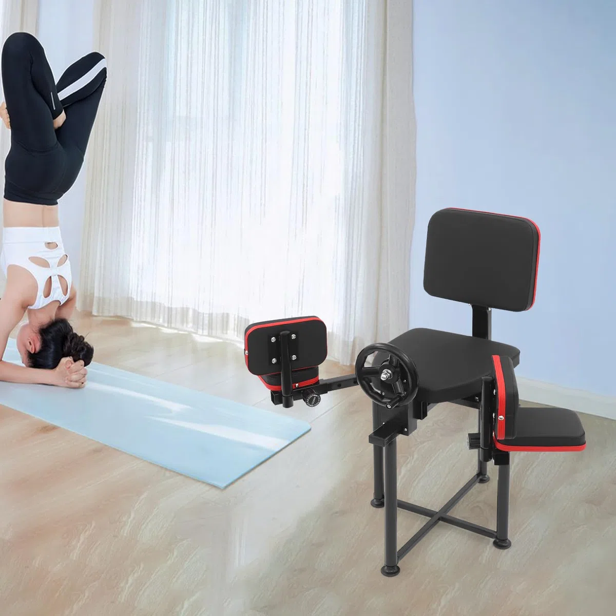 Ejercitador de piernas – Máquina elástica de piernas para estiramiento eficaz en el gimnasio y en casa, almohadilla de piel, construcción de acero resistente, ajustable individualmente para adultos y