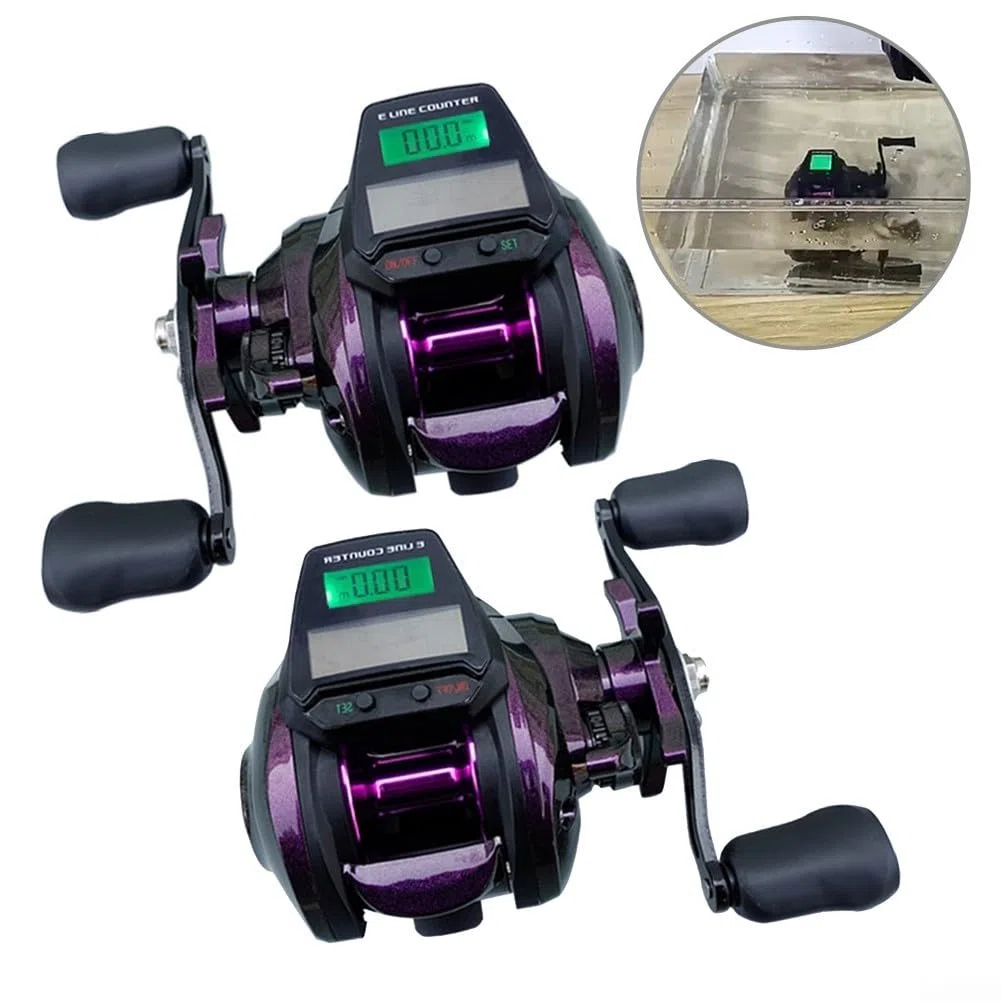 Eawfgtuw Carrete de pesca eléctrico, rueda de pesca digital, carrete de cebo de pesca, pantalla de retroiluminación recargable, alarma de mordida integrada, pantalla grande