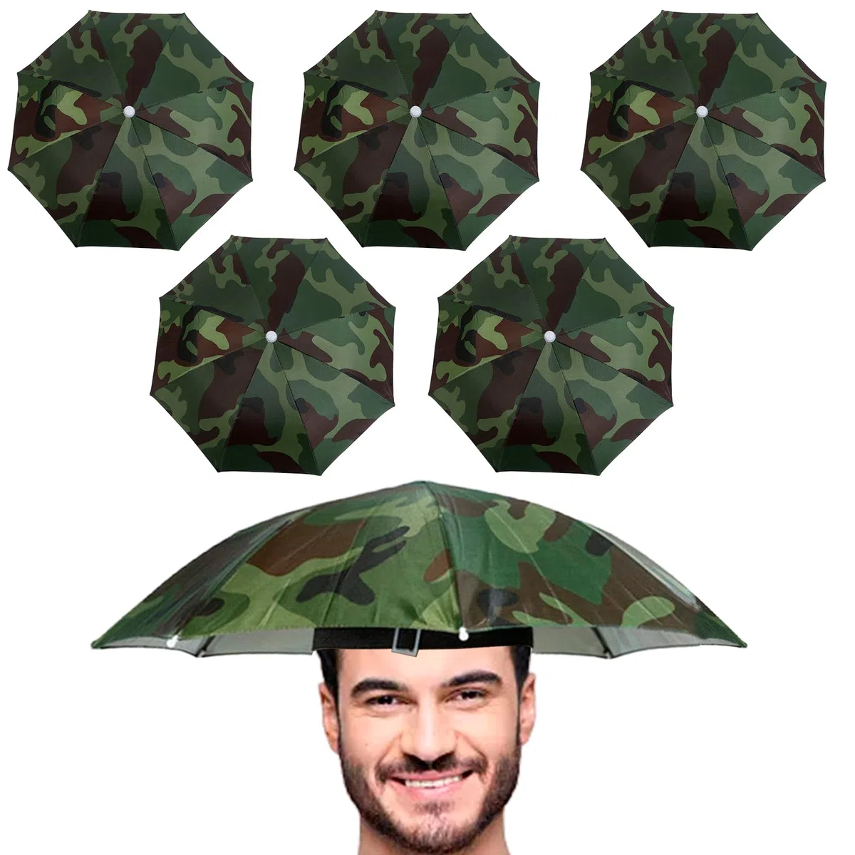 Sombrero Paraguas de Pesca de 53 cm Con Banda Elástica, Plegable para Adultos y Niños, Camuflaje al Aire Libre para Playa