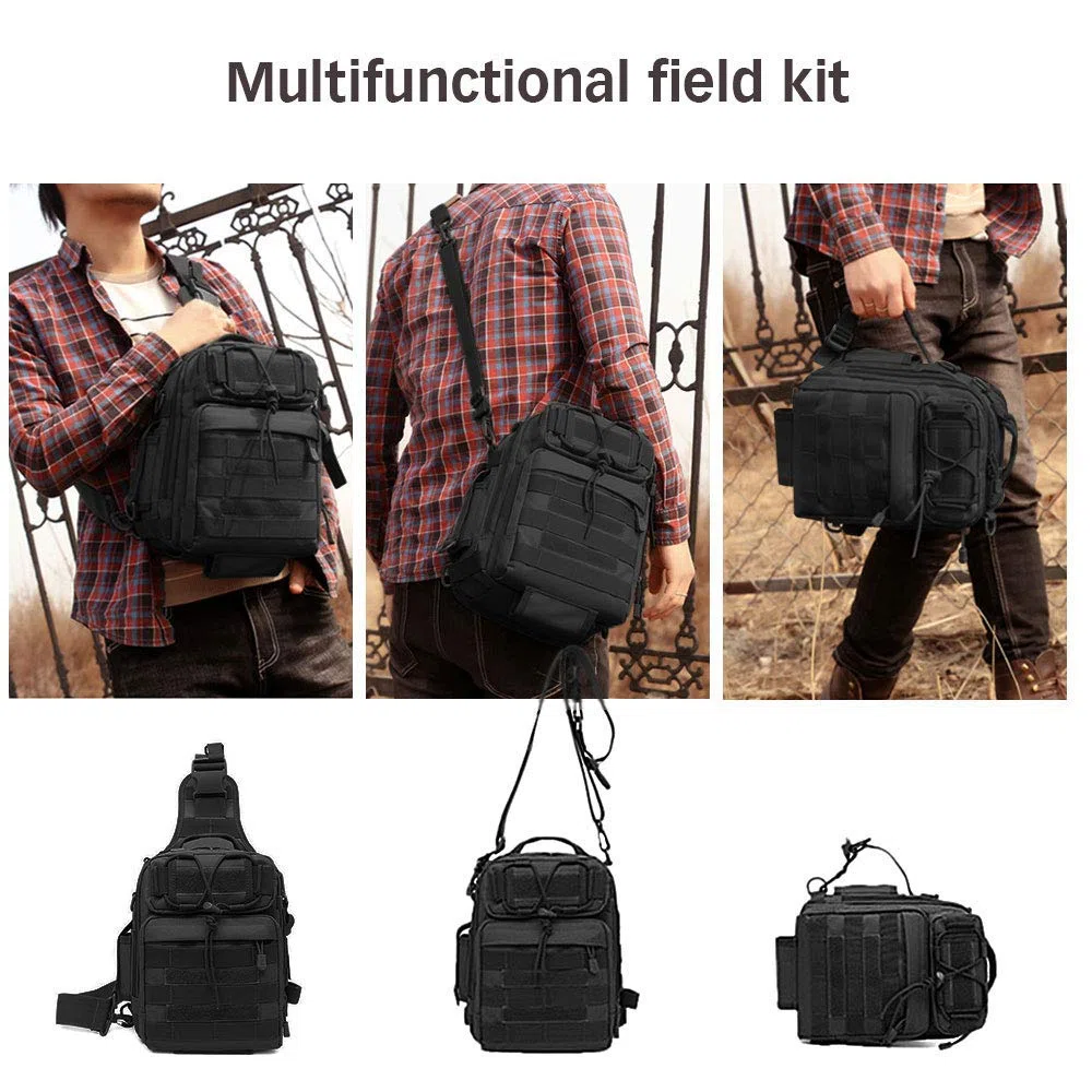 HUNTVP Mochila Militar Mochila Bandolera Hombre Tactica Sling Bag Cruzada Hombre Bolso de Pecho Bolsa para Pescar Caza Correr Senderismo Ciclismo, Negro