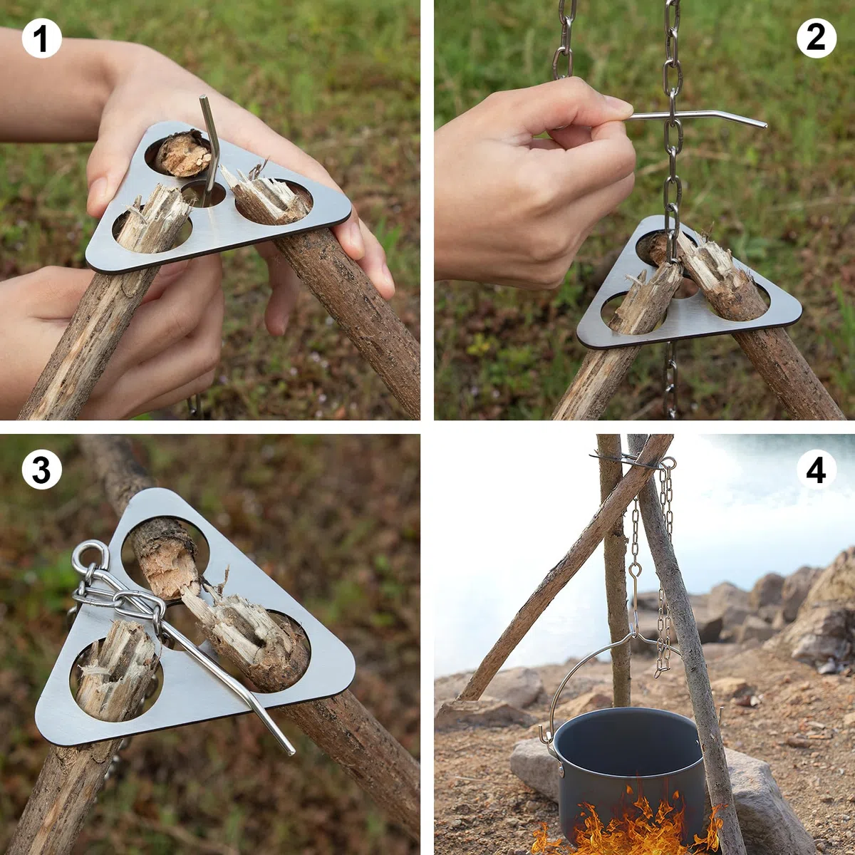 Trípode de Camping Tabla de Barbacoa con Cadena Ajustable Equipo de Parrilla de Trípode para Fogata para Colgar para Exterior