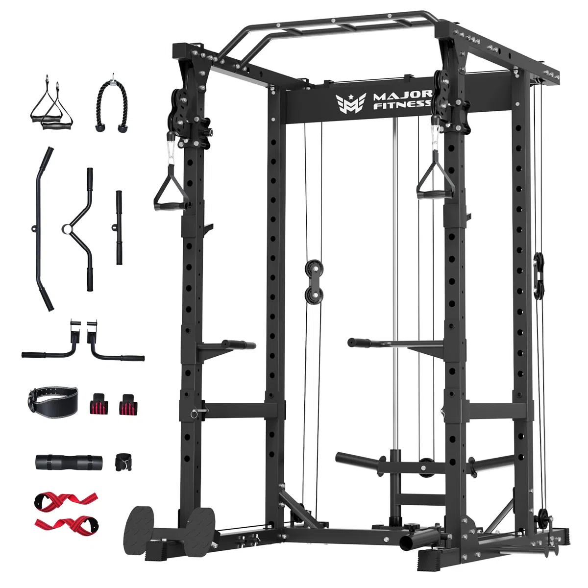 MAJOR FITNESS Drone1 Power Cage - Estante de potencia multifunción para gimnasio en casa, estante de sentadillas, sistema cruzado de cables, para entrenamiento de fuerza, construcción de acero