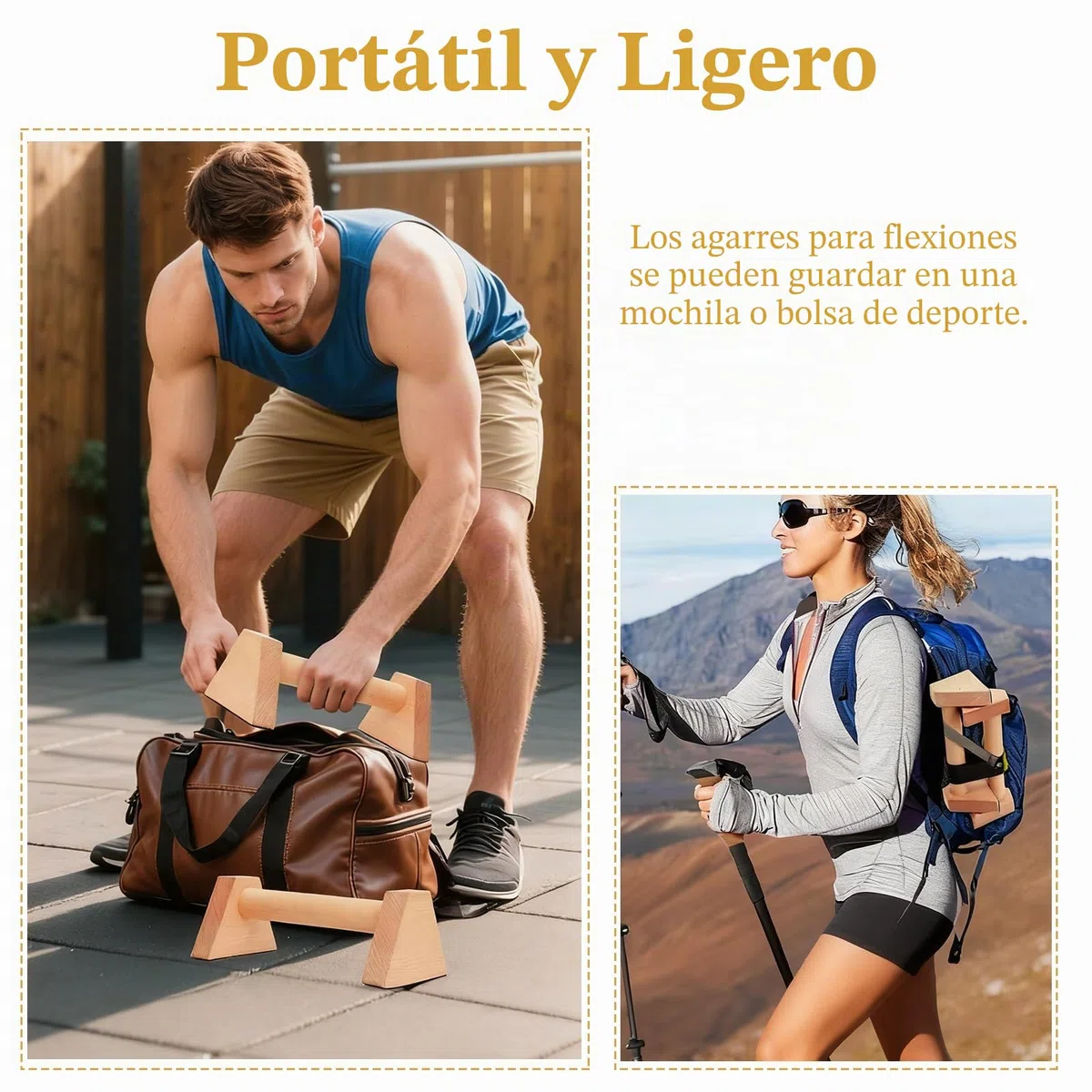 Paralelas Calistenia, 2 Piezas Barras Paralelas de Madera, Push Up de Madera Paralelos, Barra de Flexiones Maciza, con 1 Rollos de Cinta Adhesiva y 1 Par de Muñequeras, para Fitness, Gimnasia