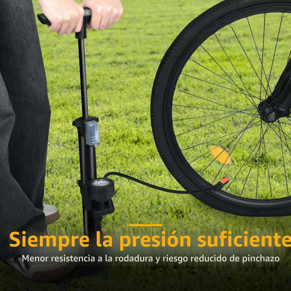Bomba Bicicleta - Bomba de Pie con Manómetro 45cm - Material de Hierro Metálico - Alta Presión 160 PSI - Adecuada para Bicicletas de Carretera, E-Bikes, Mountain Bikes y Equipos Deportivos (Negro)