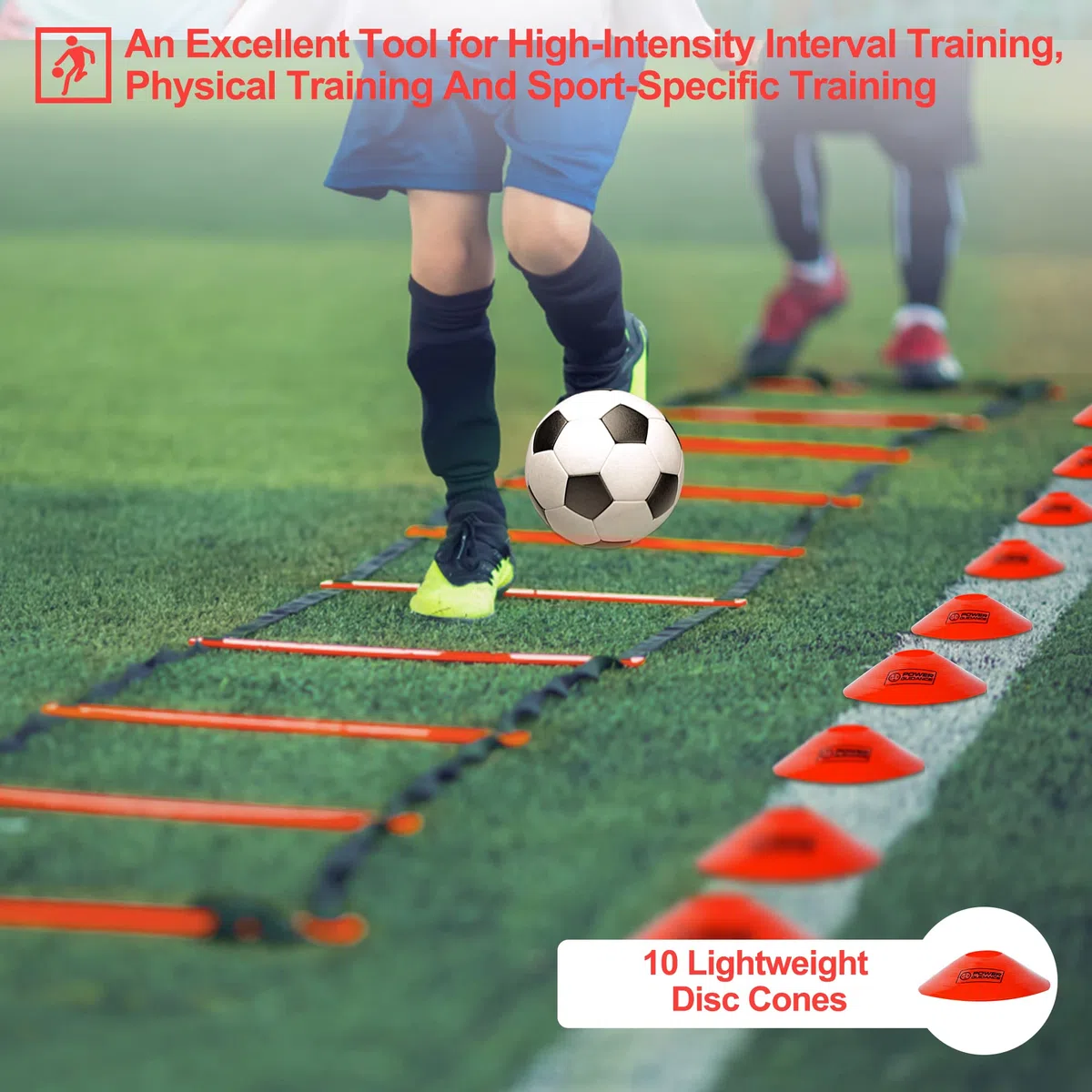 POWER GUIDANCE Escalera de Velocidad Escalera de Agilidad 6m para Fútbol Baloncesto Tenis Fitness Entrenamiento (10 Conos,Bolsa de Transporte)