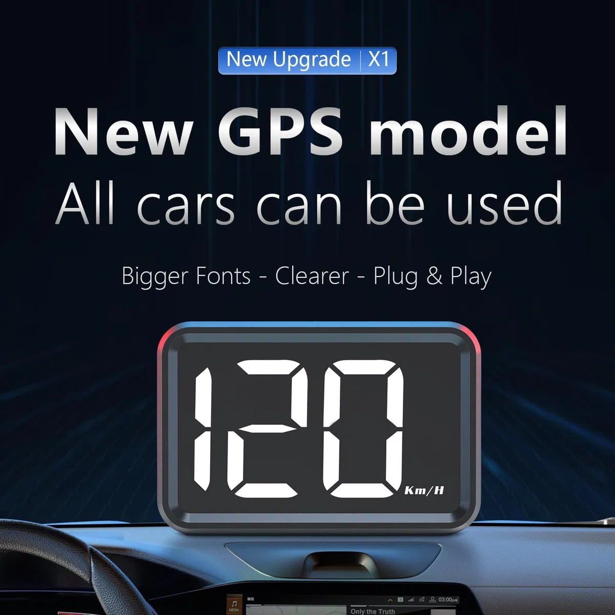 Velocímetro de pantalla grande, velocidad de visualización MPH y KM/H, GPS, velocímetro digital con ajuste automático de brillo, adecuado para todos los coches