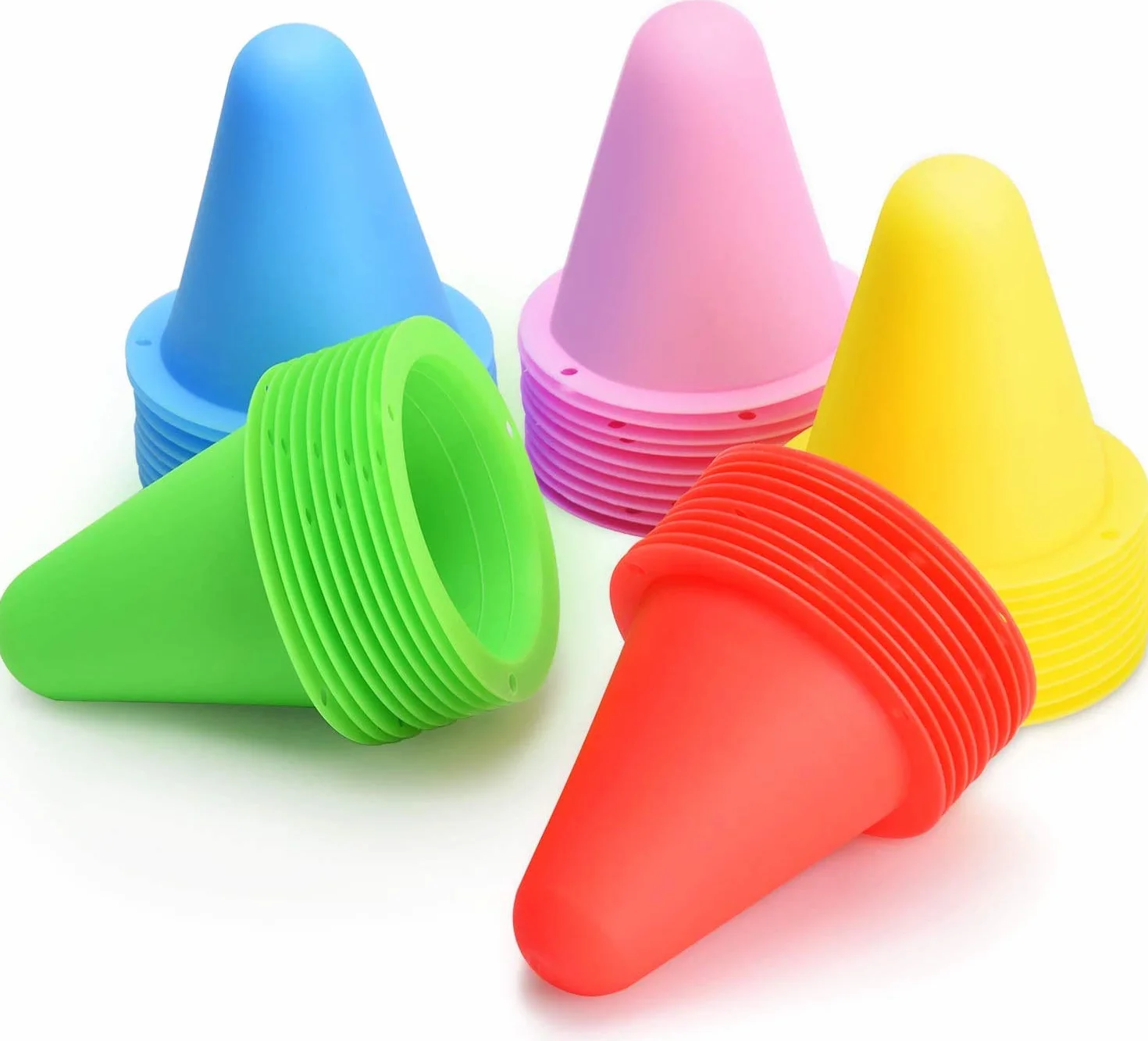 XianzhanEU 30 conos de señalización de 7,5 cm, conos de obstáculo para niños, fútbol, deportes, equitación, entrenamiento de perros (amarillo/rojo/verde/azul/rosa)