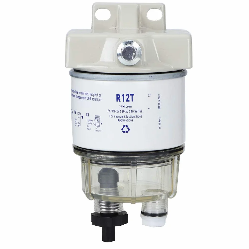 Filtro Separador de Agua y Combustible para Barcos R12T - 30 GPH, 10 Micras, con Tecnología Aquabloc II y Revestimiento Anticorrosivo, para Motor Marino, Diesel/Gasolina