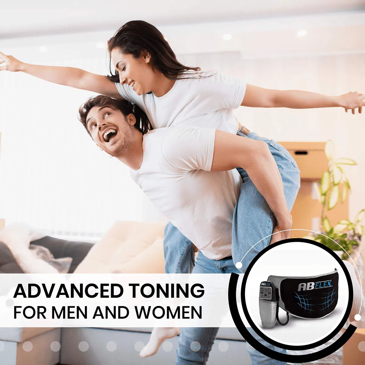 ABFLEX Electroestimulador Muscular tonificar la Zona Abdominal, Mando a Distancia para un Ajuste rápido y Sencillo, 99 Niveles de Intensidad y 10 Ejercicios para Conseguir Resultados rápidos