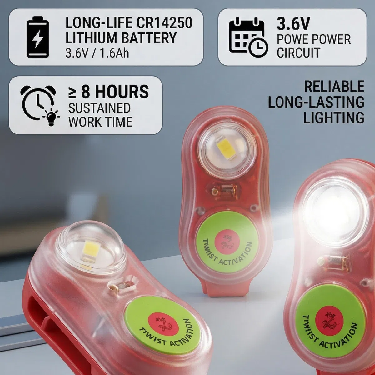 Paquete de 4 Luces de Emergencia activadas por Agua para Chaleco Salvavidas para Adultos - Luz de Chaleco Salvavidas aprobada 150N, Naranja Rojo