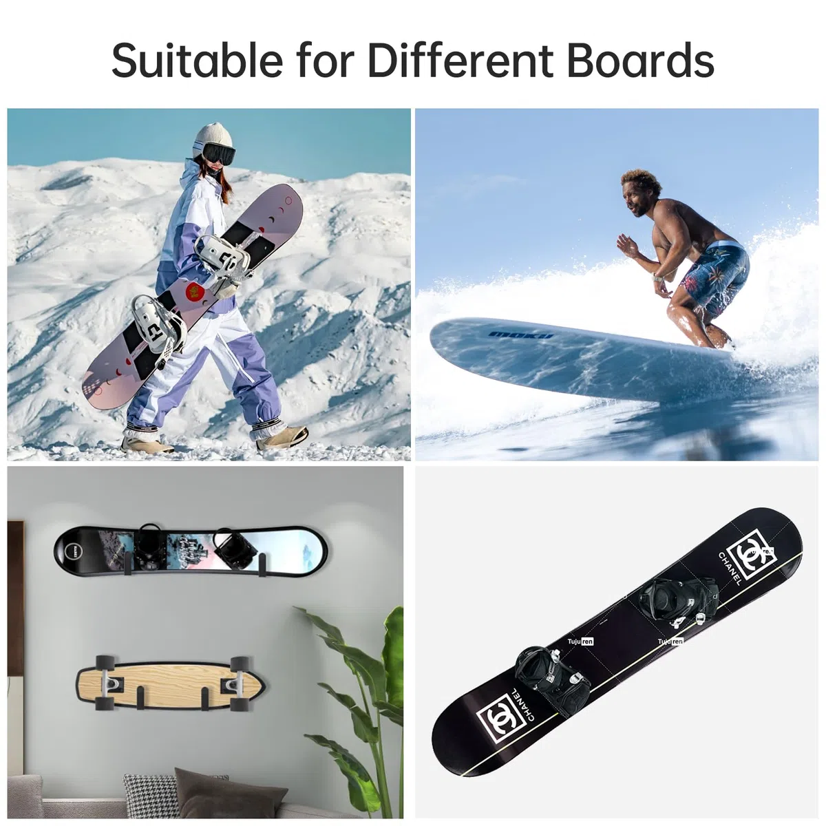 CANGCANG Kitnelw - Soporte de pared para snowboard, color negro