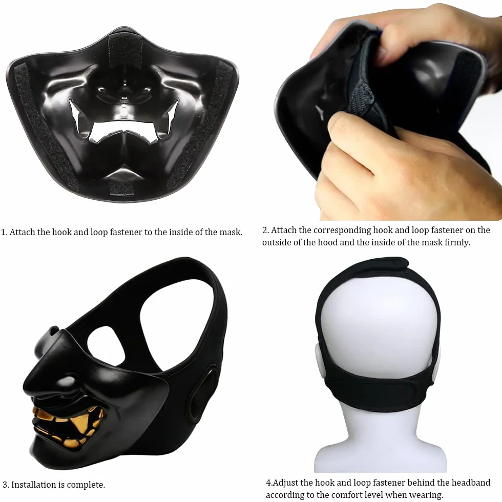 Airsoft - Máscara de media cara, monstruo demonio malvado, Kabuki, Samurai Hannya Oni, máscara protectora de media cara para baile de máscaras, fiesta, Halloween, juego de guerra Cs