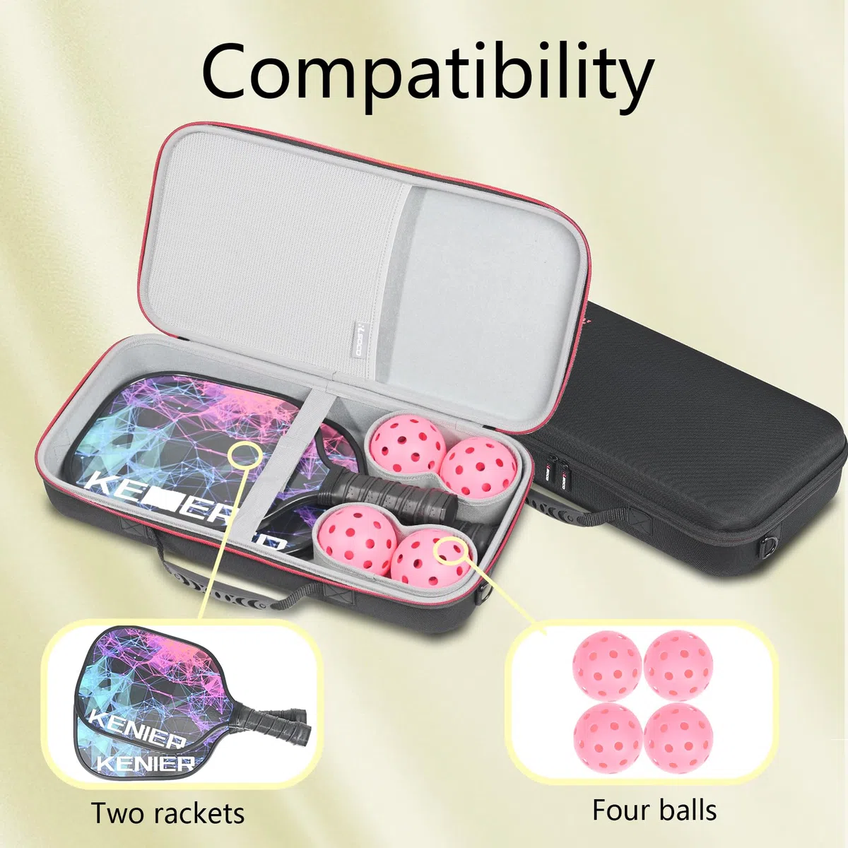 RLSOCO Funda para Palas de Pickleball,Apto para 2 Palas y 4 Pelotas (Sólo Funda)