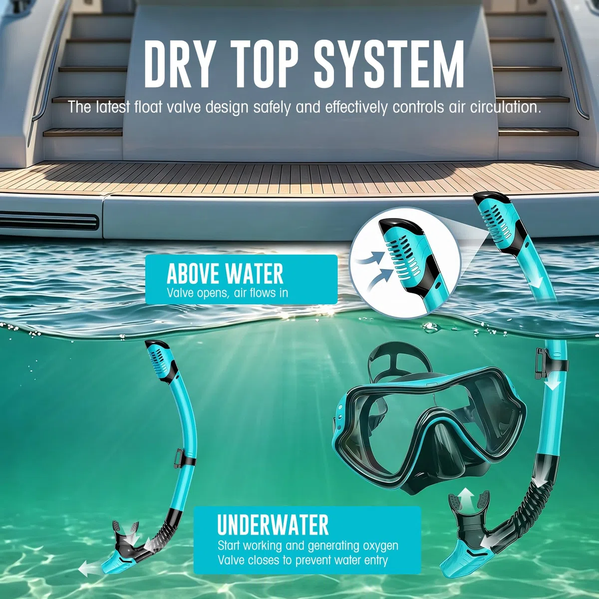 Gafas y Tubo de Snorkel para Adultos, Máscara de Buceo Panorámica, Snorkel Dry Top Antifugas y Antivaho