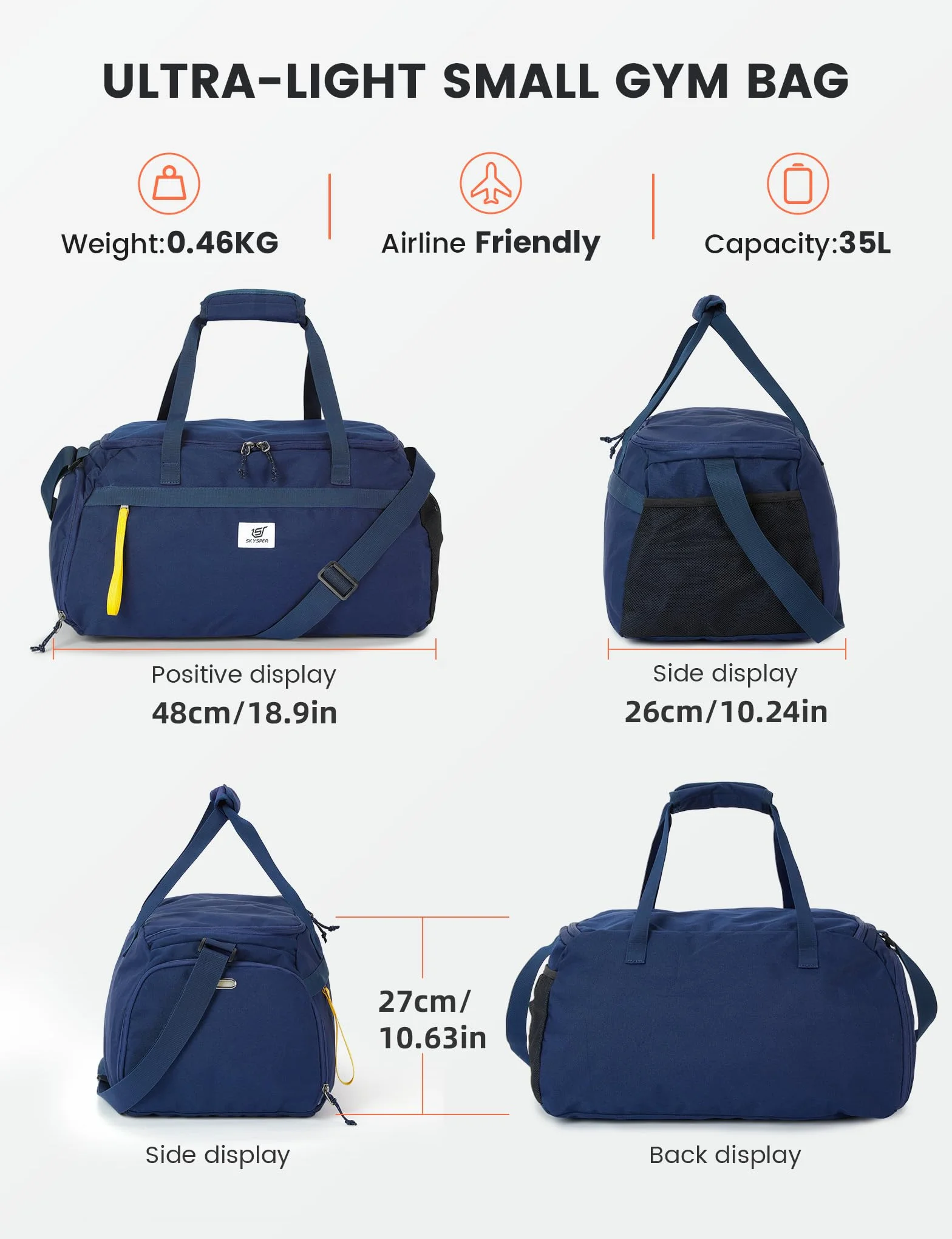 SKYSPER 35L Bolsa Deporte con Compartimentos de Zapatos y Humedad, Bolsa Viaje Mujer y Hombre, para Viaje, Entrenamiento - Gym Bag