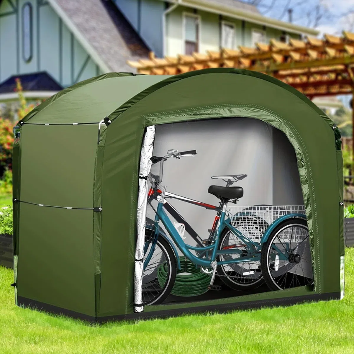 Tienda De Almacenamiento Para Bicicletas Cobertizo Organizador Impermeable | Accesorios De Guardado Para Equipo De Césped, Piscina, Jardín Y Camping