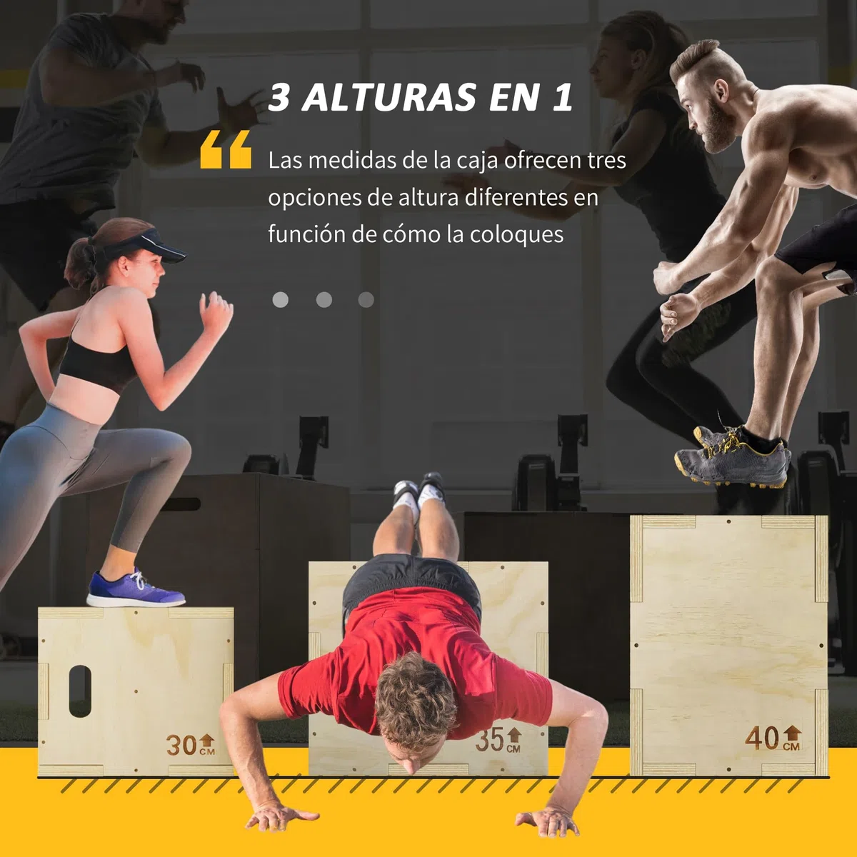 HOMCOM Cajón Pliométrico de Madera 3 en 1, Plataforma de Caja Pliométrica con 3 Alturas Diferentes, 2 Mango Hueco, Entrenamiento de Salto, Fuerza, para Casa, Gimnasio y Exterior