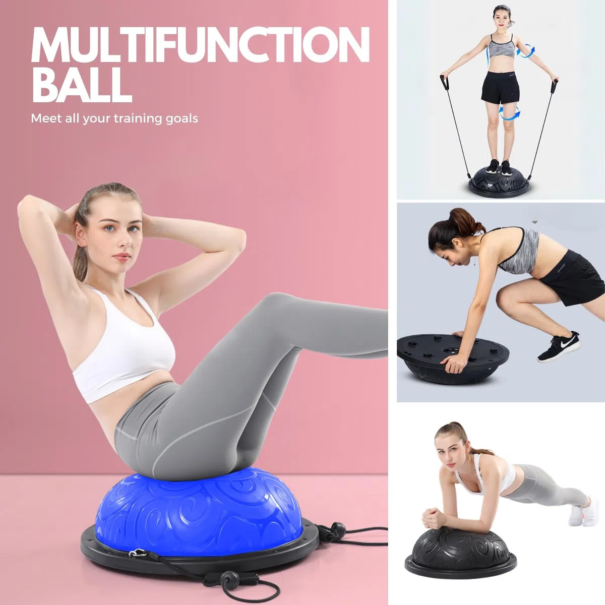 MAGIC SELECT Balón de Entrenamiento de Equilibrio. Pelota Antideslizante para Fitness, Yoga, Pilates, Entrenamiento de Fuerza con Bandas de Resistencia. Pelota Semiesfera para Deporte en el Hogar.