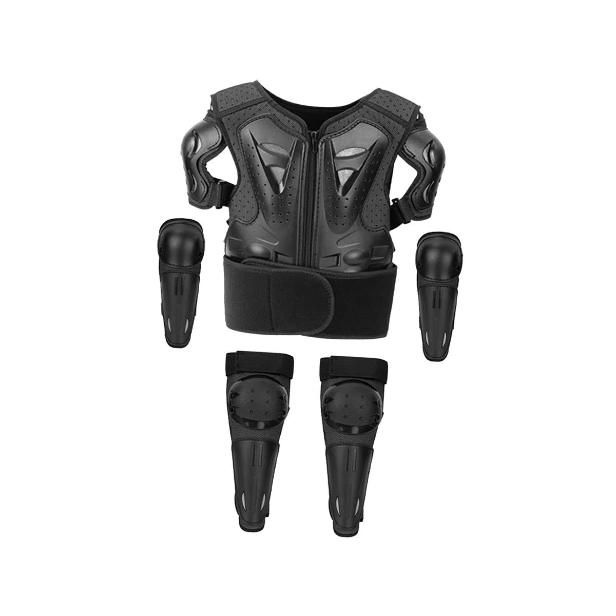 Milageto 5-Piezas Equipo de Protección Infantil con Chaleco, Rodilleras y Coderas Negro