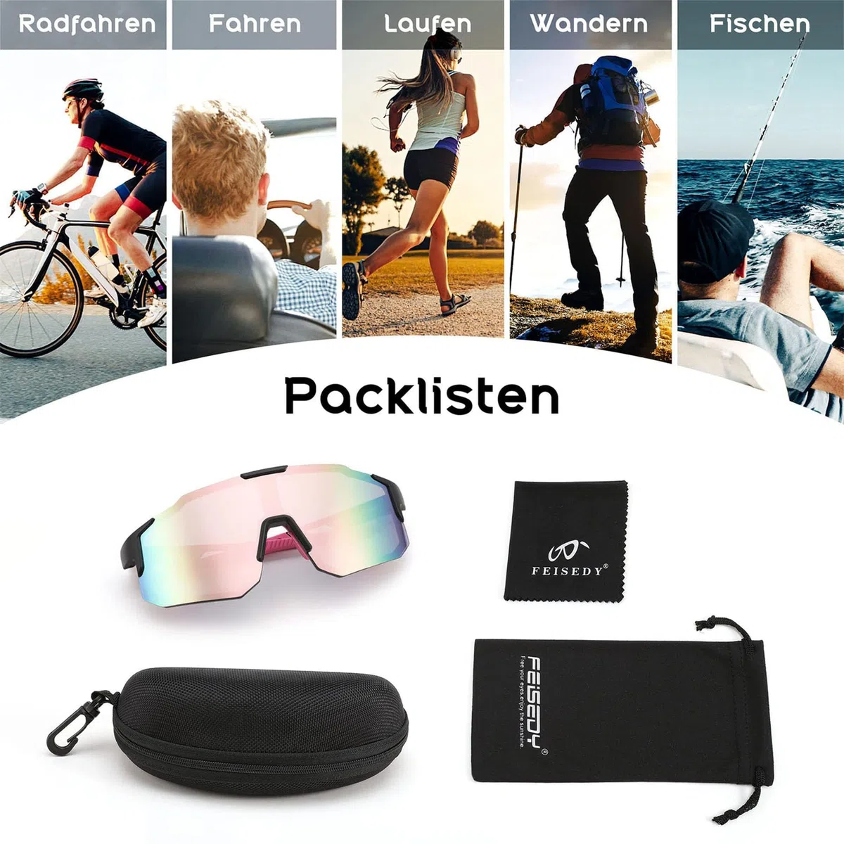 FEISEDY Gafas de Sol Deportivas para Hombre y Mujer Gafas de Ciclismo Gafas de Espejo Gafas Deportivas para MTB Carreras Correr Enduro con Protección UV400 B2388