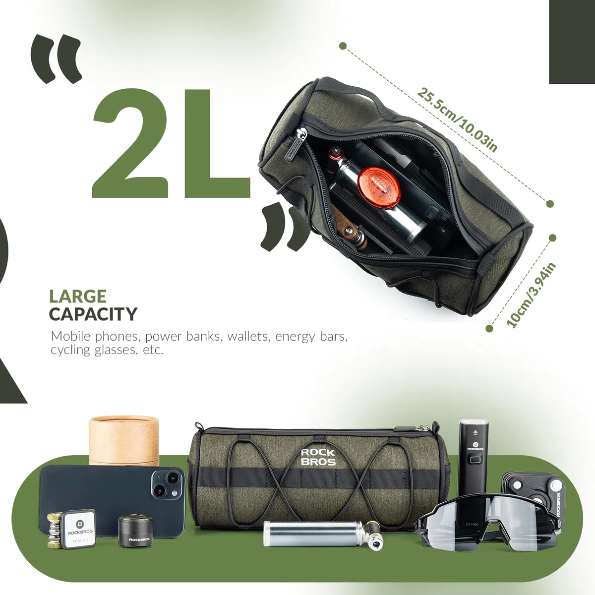 ROCKBROS Bolsa de Bicicleta Gran Almacenamiento, Mochila de Bicicleta con Correa de Hombro para Bicicleta de Montaña y Carretera Scooter, 25,5 x 10 cm
